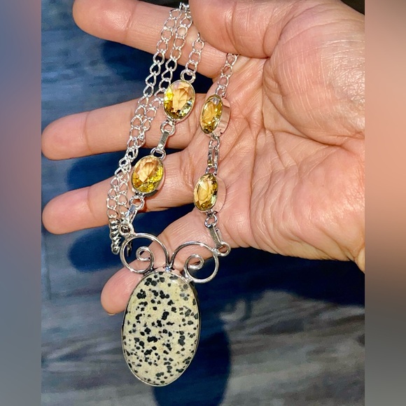 Dalmation Jasper Pendant Necklace 16-17” - Picture 6 of 12